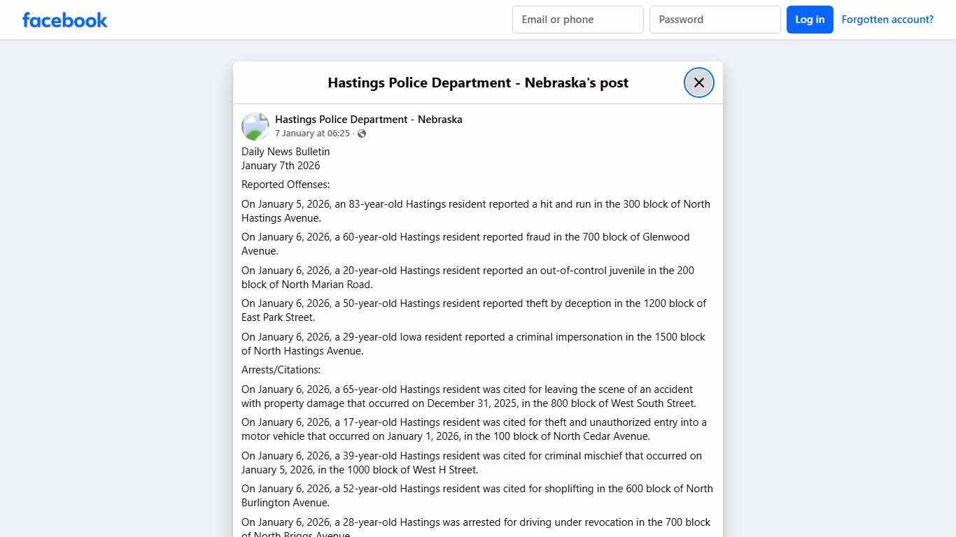 Daily News... - Hastings Police Department - Nebraska Facebook